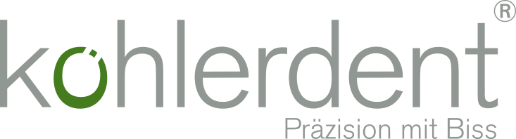 Logo von Köhlerdent mit dem Schriftzug 'Köhlerdent' und dem Slogan 'Präzision mit Biss'.